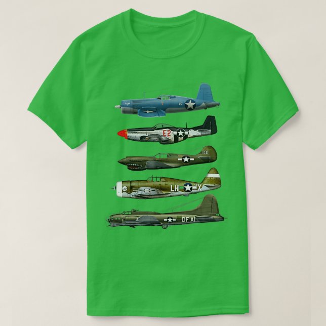 T-shirt 2ÈME GUERRE MONDIALE Warplane B17 P51 Mustang F4U  (Design devant)