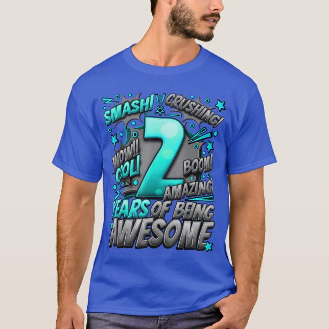 T-shirt 2nd Birthday Comic Style Awesome Since 2021 2 Year (Devant)