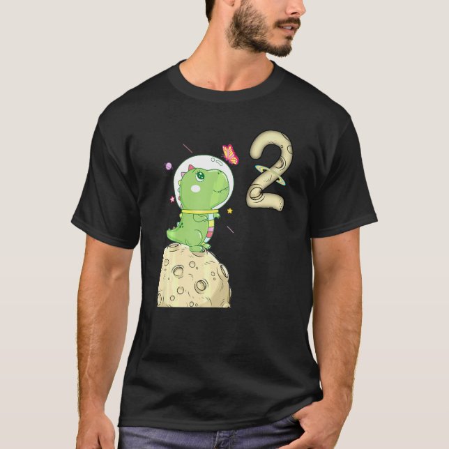 T-shirt 2nd Birthday Two Years Old Astronaut T Rex Dino Di (Devant)