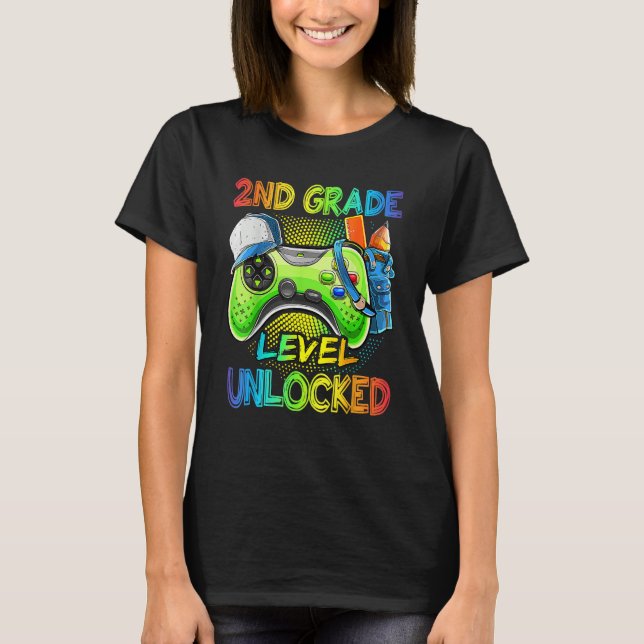 T-shirt 2nd Grade Level Unlocked Video Game Back To School (Devant)