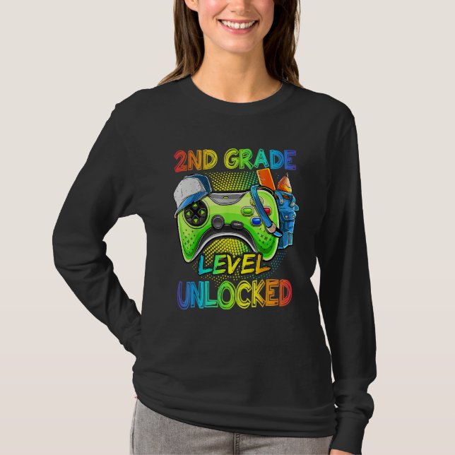 T-shirt 2nd Grade Level Unlocked Video Game Back To School (Devant)