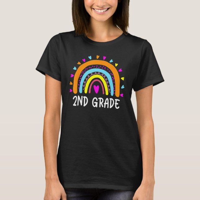 T-shirt 2nd Grade Rainbow Heart Teacher Student Happy Back (Devant)