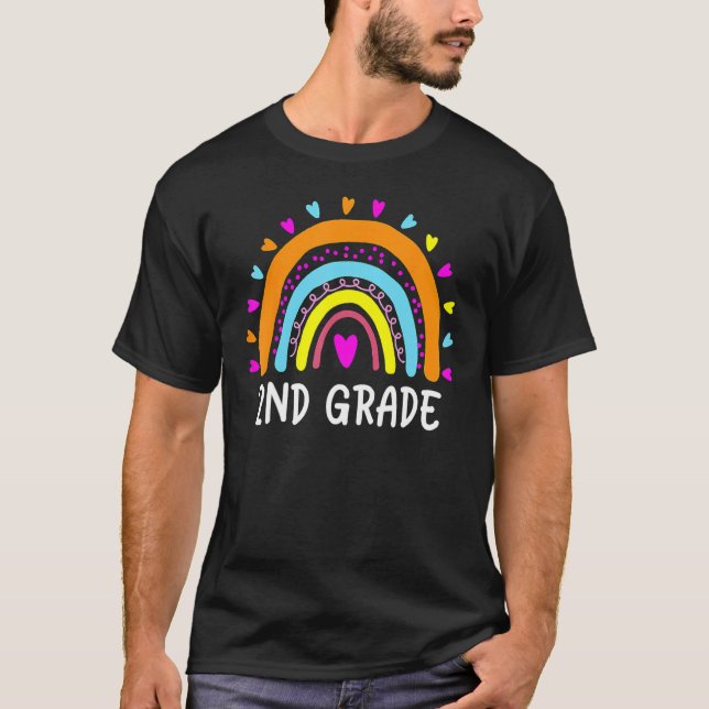 T-shirt 2nd Grade Rainbow Heart Teacher Student Happy Back (Devant)