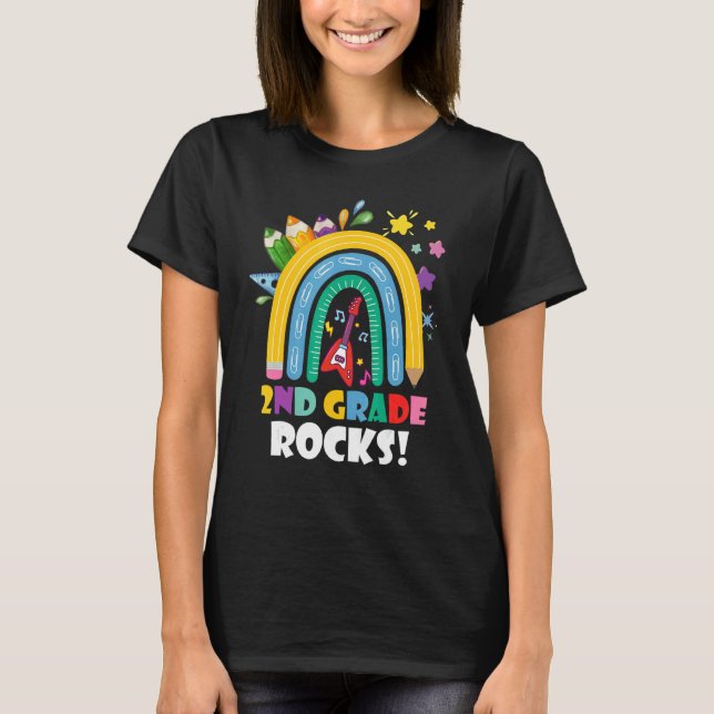 T-shirt 2nd Grade Rocks Rainbow Kids Girls Teacher Back To (Devant)