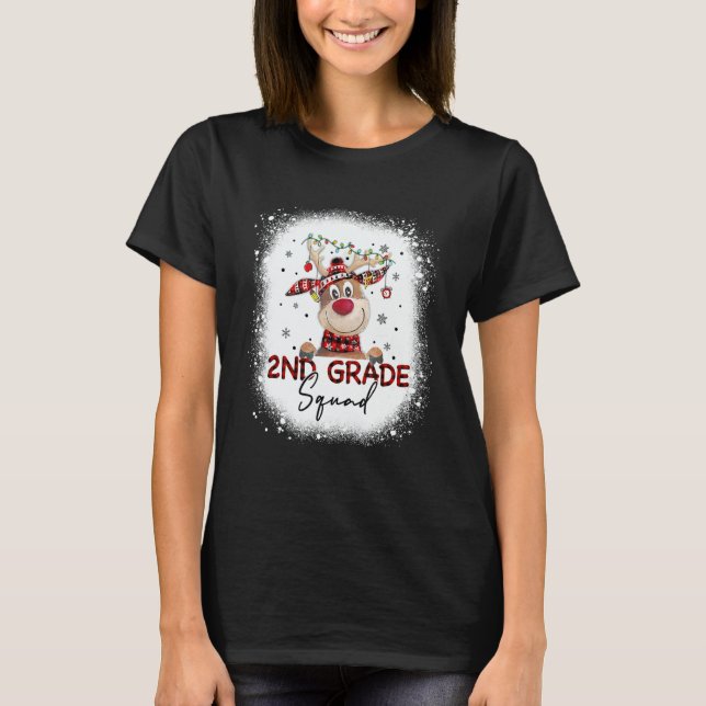 T-shirt 2nd Grade Squad Plaid Reindeer Santa Hat Teacher C (Devant)