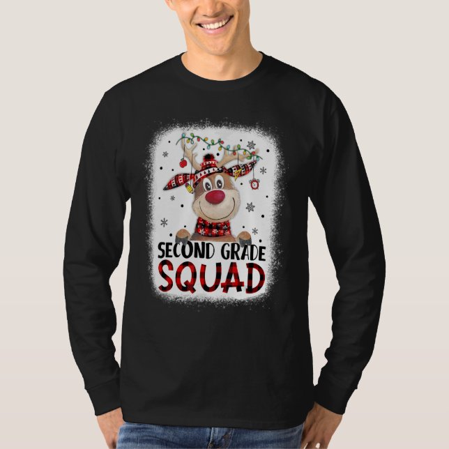 T-shirt 2nd Grade Squad Plaid Reindeer Santa Hat Teacher C (Devant)