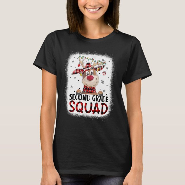 T-shirt 2nd Grade Squad Plaid Reindeer Santa Hat Teacher C (Devant)