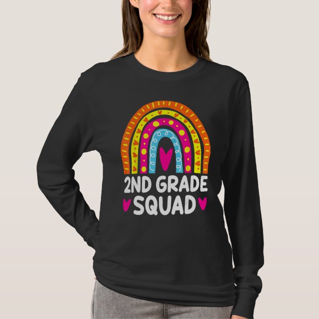 T-shirt 2nd Grade Squad Rainbow Heart Back To School Teach (Devant)