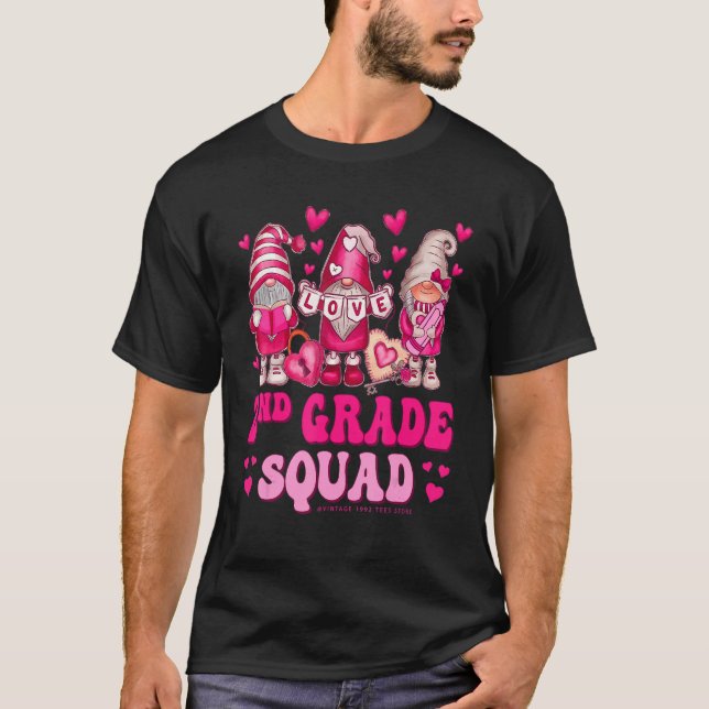 T-shirt 2nd Grade Teacher Squad Valentines Day Gnomes Hold (Devant)