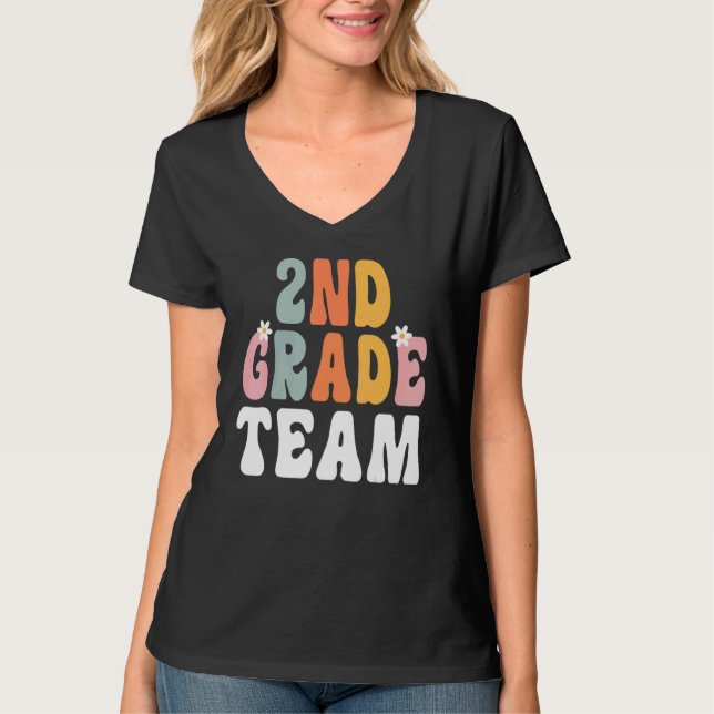 T-shirt 2nd Grade Team Retro Groovy Teacher Happy 1st Day  (Devant)