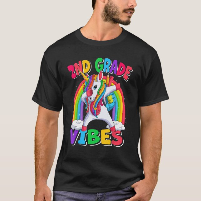 T-shirt 2nd Grade Vibes Dabbing Unicorn Back to School Kid (Devant)