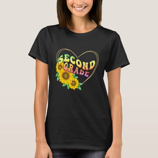 T-shirt 2nd second Grade Floral Heart Back To School Teach (Devant)