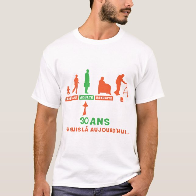 T-shirt 30 ans anniversaire evolution retraite adulte bebe (Devant)