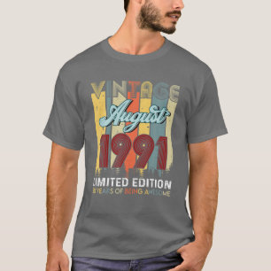 T-shirt 30 Ans Rétro Août 1991 30E Anniversaire Décor