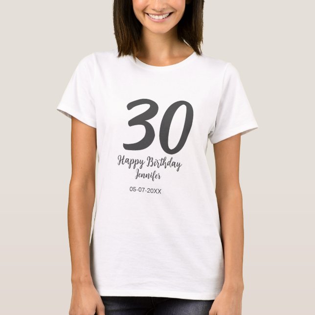 T-shirt 30e anniversaire ajouter nom date année noir modèl (Devant)