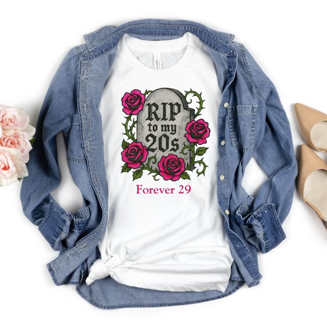T-shirt 30e anniversaire Cadeau Son rose Roses RIP Tombsto (30th Birthday, RIP to my 20's Dark Humor, Goth Pink Black Roses. Personalized T-shirt for her)