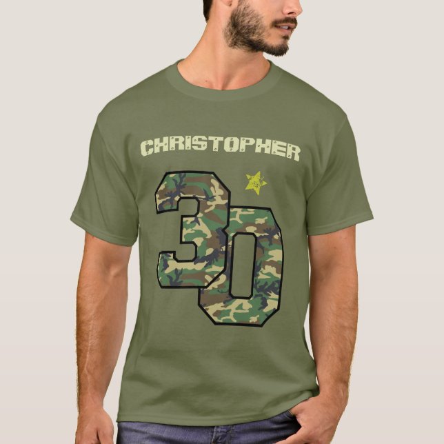 T-shirt 30e anniversaire Camo Un an Nom personnalisé A01 (Devant)