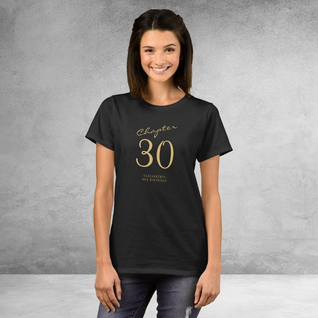 T-shirt 30e Anniversaire de fête Gold Script noir (Créateur téléchargé)