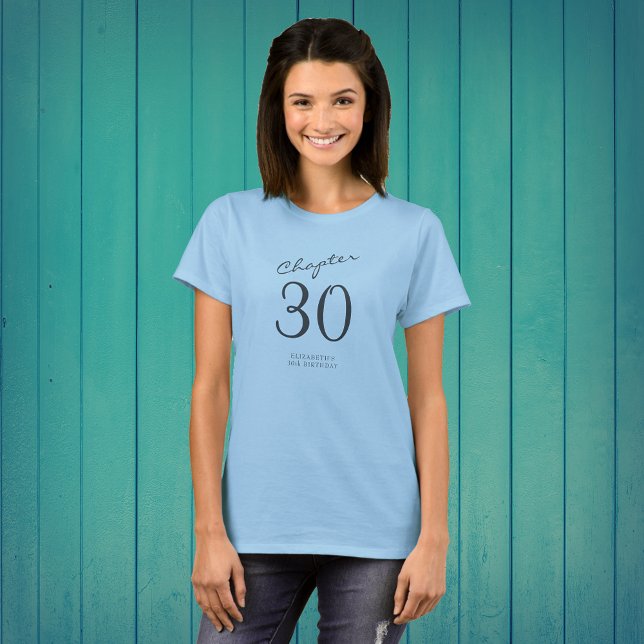 T-shirt 30e anniversaire fête Gris Script bleu (Créateur téléchargé)