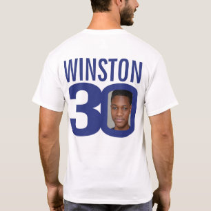 T-shirt 30e anniversaire nom personnalisé et photo bleu b