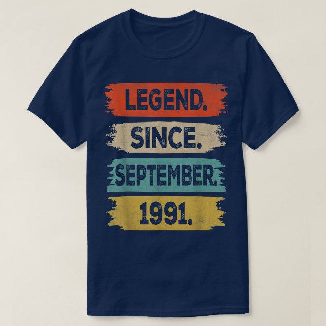 T-shirt 31 Years Old Gift Legend Since September 1991 31st (Design devant)