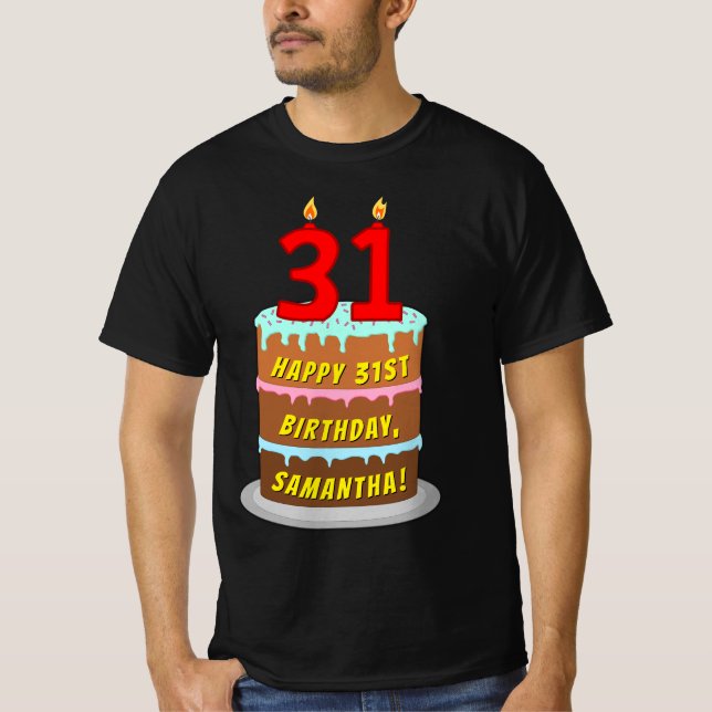 T-shirt 31e anniversaire — Fun Cake & Candles, avec nom pe (Devant)