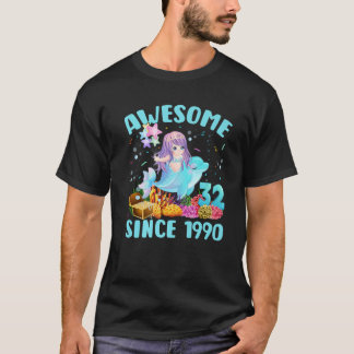 T-shirt 32 Ans Sirène Awesome Depuis 1990 32E Naissance