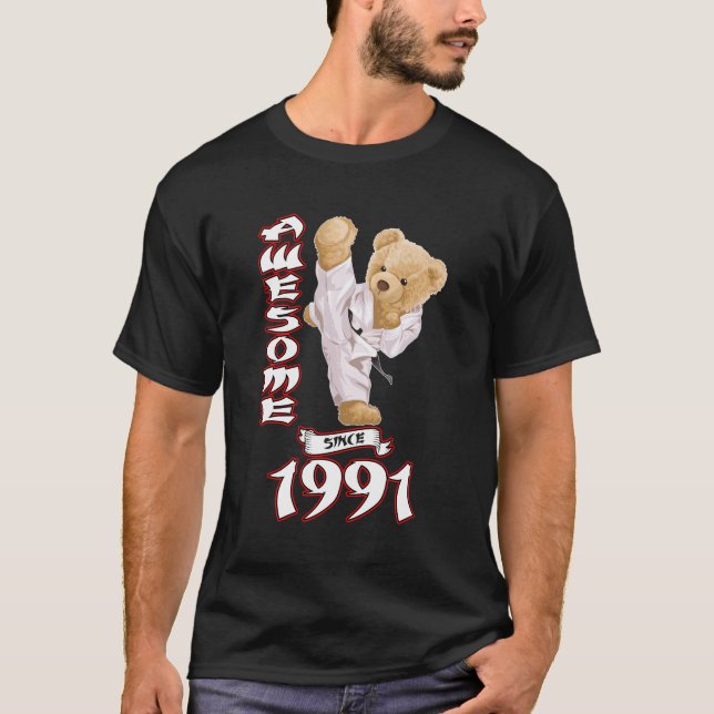 T-shirt 32E Anniversaire Hommes Femmes 1991 Awesome Karate (Devant)