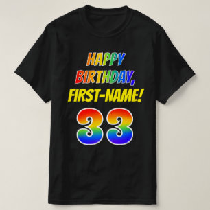 T-shirt 33e anniversaire — Bold, Fun, Rainbow 33, Nom pers