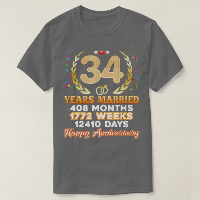 T-shirt 34 ans mariés heureux 34e anniversaire de Mariage  (Design devant)