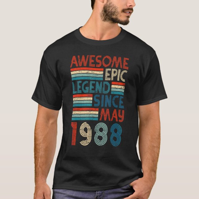 T-shirt 34e anniversaire Awesome Epic Légende depuis mai 1 (Devant)