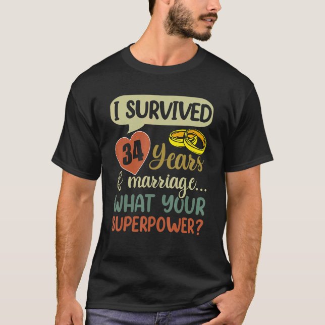 T-shirt 34e anniversaire de mariage Couples I Survived 34  (Devant)