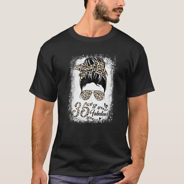 T-shirt 35 ans Fabuleux Messy Bun Leopard 35e naissance (Devant)