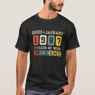 T-shirt 35 Ans Né En Janvier 1987 Vintage 35E Birt