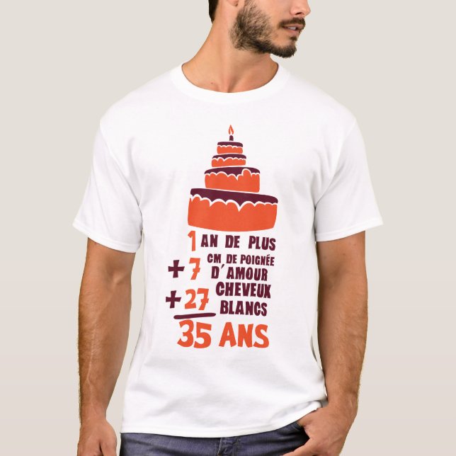 T-shirt 35 ans poignee amour cheveux blanc addition annive (Devant)