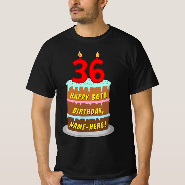 T-shirt 36e anniversaire — Fun Cake & Candles, avec nom pe (Devant)