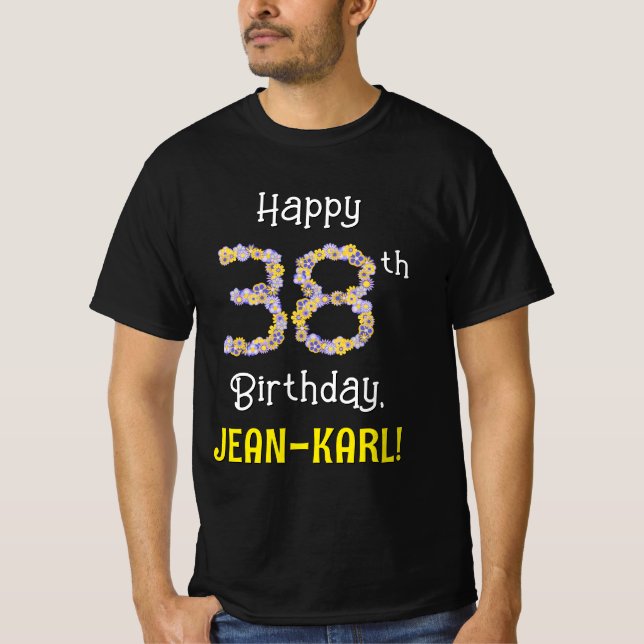 T-shirt 38e anniversaire : Fleurs florales Numéro "38" + N (Devant)