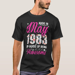 T-shirt 39e anniversaire stupéfiant depuis mai 1983 Floral