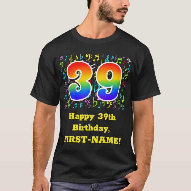 T-shirt 39e anniversaire : Symboles de musique colorée, Ar (Devant)