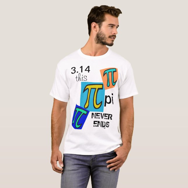 T-shirt 3,14 pi Ne met jamais fin aux symboles bleus jaune (Devant entier)