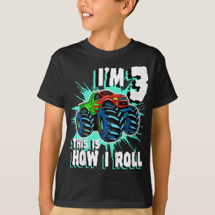 T-shirt 3 An Vieux Garçon Monster Camion Anniversaire fête