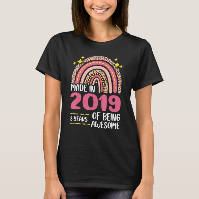 T-shirt 3 Ans 3E Anniversaire Né En 2019 Femmes Filles (Devant)