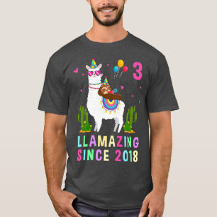 T-shirt 3 ans 3e anniversaire Sloth Riding Llama Kids