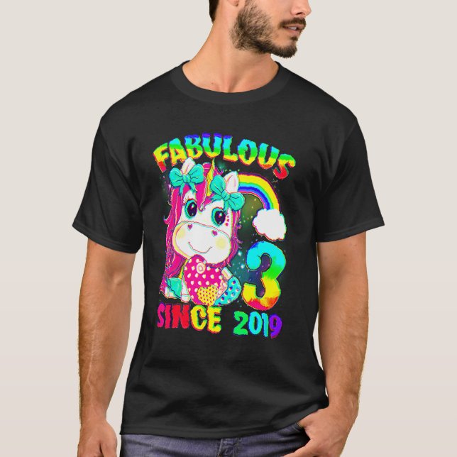 T-shirt 3 ans 3e anniversaire Unicorn Girl Fabulous Sin (Devant)