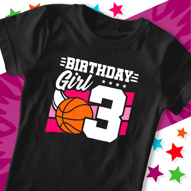 T-Shirt 3 ans Basketball Party 3e anniversaire fille (Créateur téléchargé)