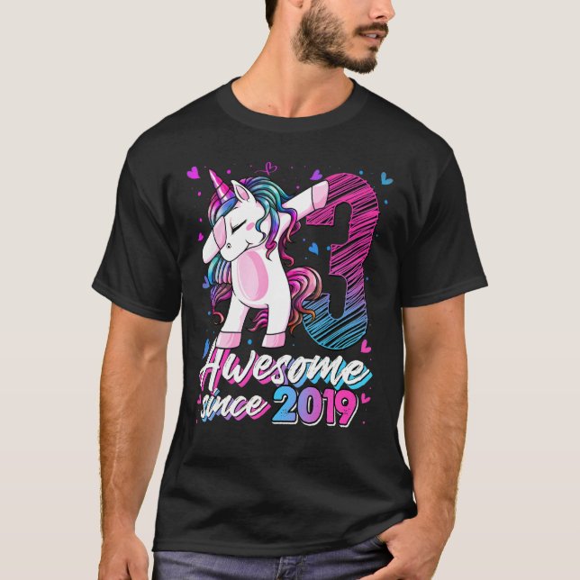 T-shirt 3 Ans Unicorn Dabbing 3ème Anniversaire Girl Uni (Devant)