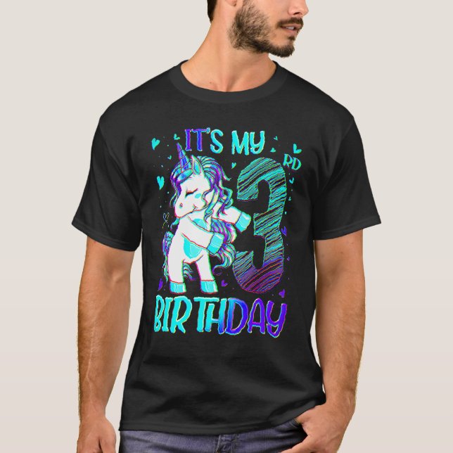 T-shirt 3 Ans Unicorne Flossant 3ème Anniversaire Girl Uni (Devant)