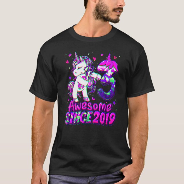 T-shirt 3 Ans Unicorne Flossant 3ème Anniversaire Girl Uni (Devant)