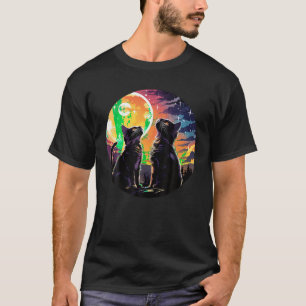 T-shirt 3 Cat Moon Howling Chats Head Funny Kittens For Me