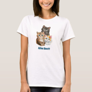 T-shirt 3 chatons aquarelles assis l'un à côté de l'autre,